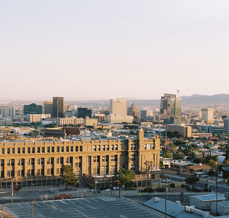 El Paso skyline at sunset with the Franklin Mountains