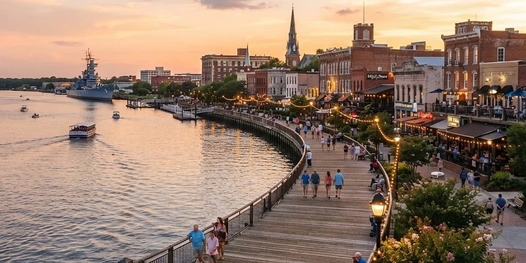 Wilmington riverwalk along the Cape Fear River