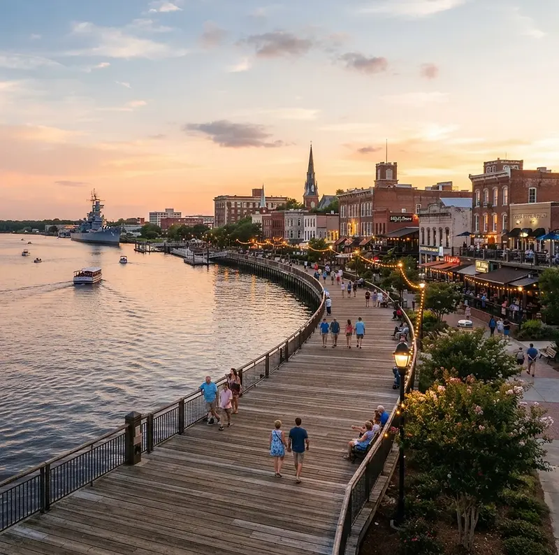 Wilmington riverwalk along the Cape Fear River