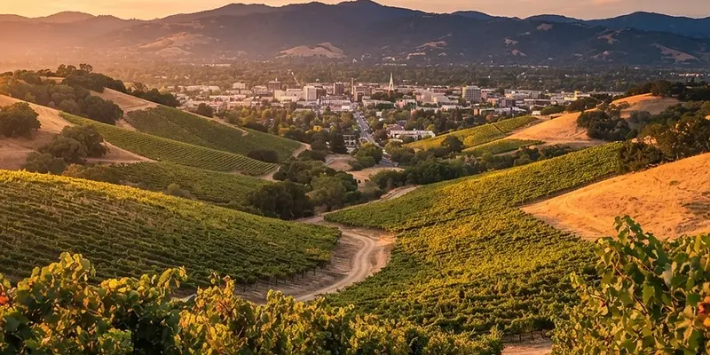 Santa Rosa vineyard hills with downtown in the distance