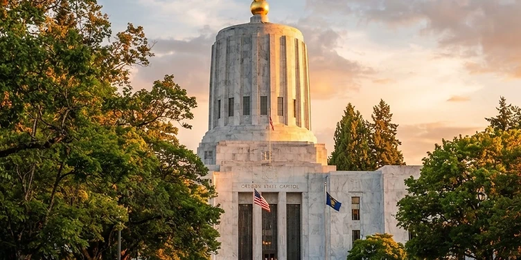 Oregon State Capitol in Salem at golden hour