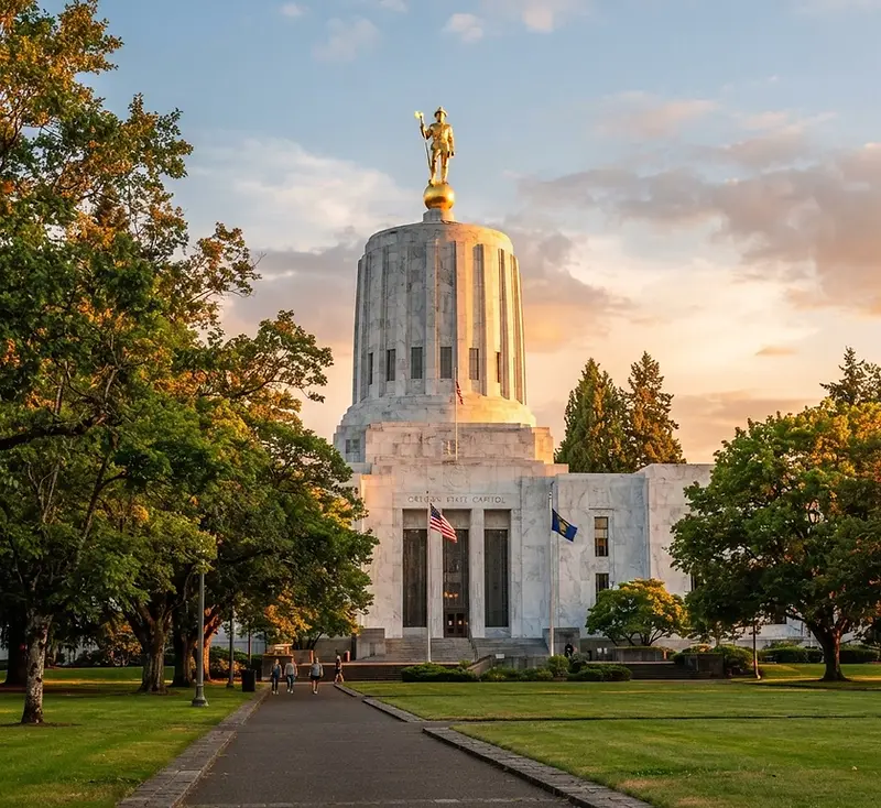 Oregon State Capitol in Salem at golden hour