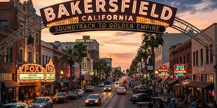 Downtown Bakersfield at sunset