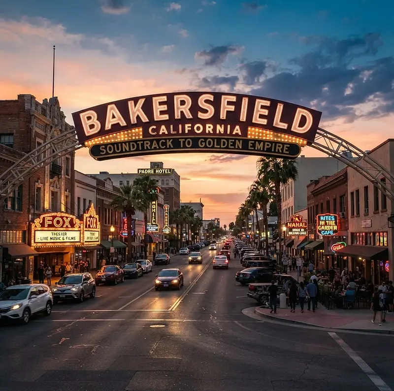 Downtown Bakersfield at sunset