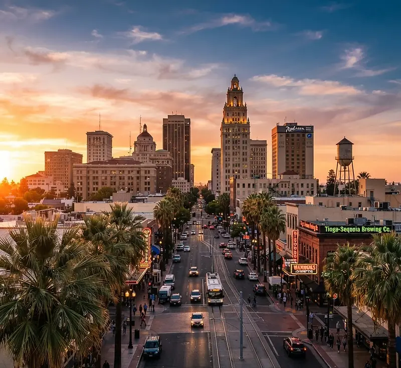 Downtown Fresno at golden hour