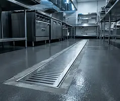 Floors & Drains in a commercial restaurant kitchen