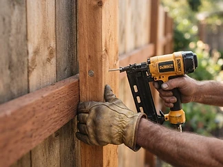 Craftsman at work on a fence