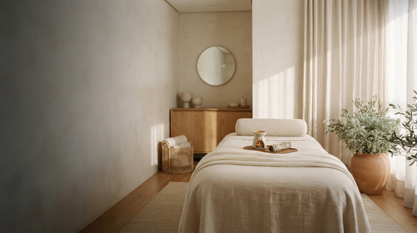 Ambiente sereno de massoterapia, imagem ilustrativa