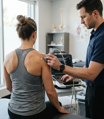 Dr. Roberts, DC performing diagnostic musculoskeletal ultrasound