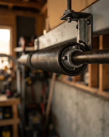 Torsion Springs garage door component close-up