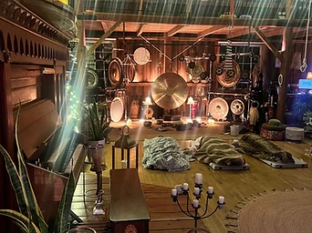 A sound bath in session inside The Organ Barn