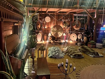 A sound bath in session inside The Organ Barn