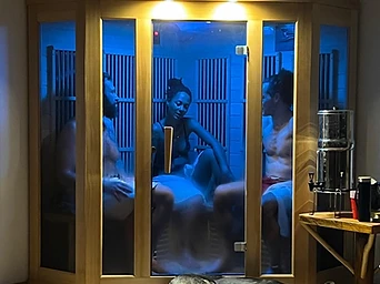 An infrared sauna session with friends