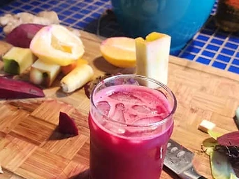 Fresh juice and food prep on the kitchen island