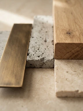 Bronze, concrete, oak and limestone material samples