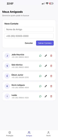 My Amigoods screen for managing trusted contacts