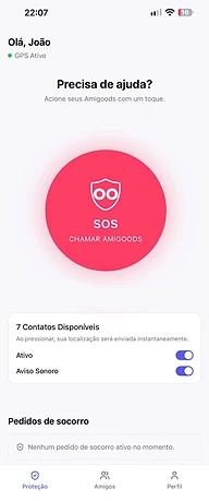 Protection screen with the SOS button to call your network