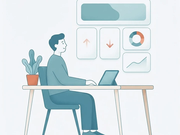 Ilustração de uma pessoa acompanhando o painel financeiro mensal