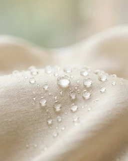 Clear water droplets resting on ivory silk, evoking the skin's protective barrier