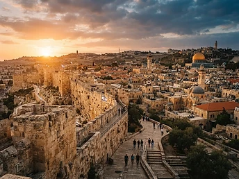 Golden-hour view of Jerusalem stone architecture