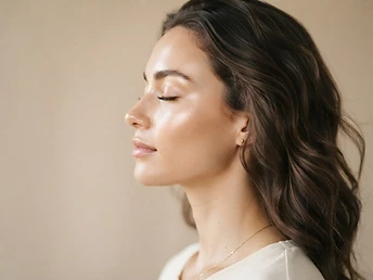 Serene profile portrait of a woman with luminous skin