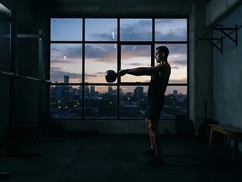 A man training in a private gym at dawn