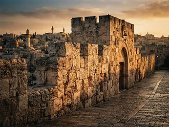 Jerusalem limestone walls at golden hour