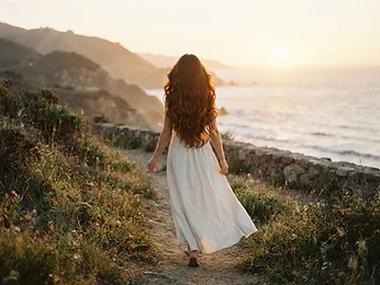 Long glossy hair in warm backlight