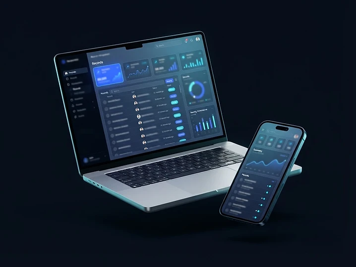 Laptop and smartphone displaying an organized records dashboard