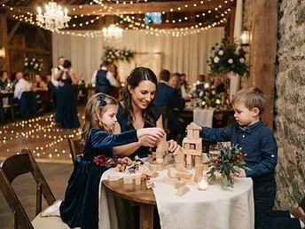 A caregiver with children at an event