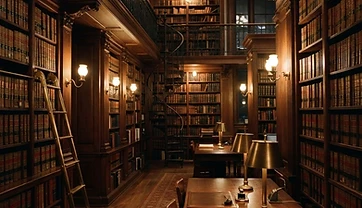 Elegant law library with warm lighting