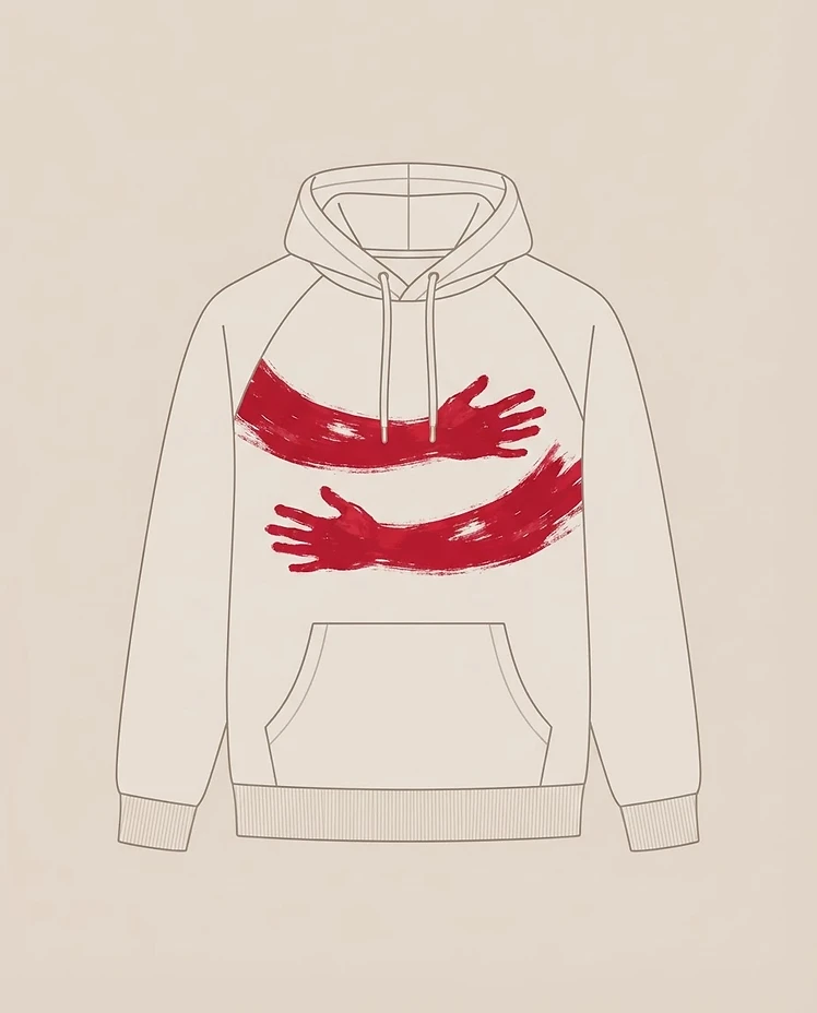 Illustration of a hoodie with a painted hug print
