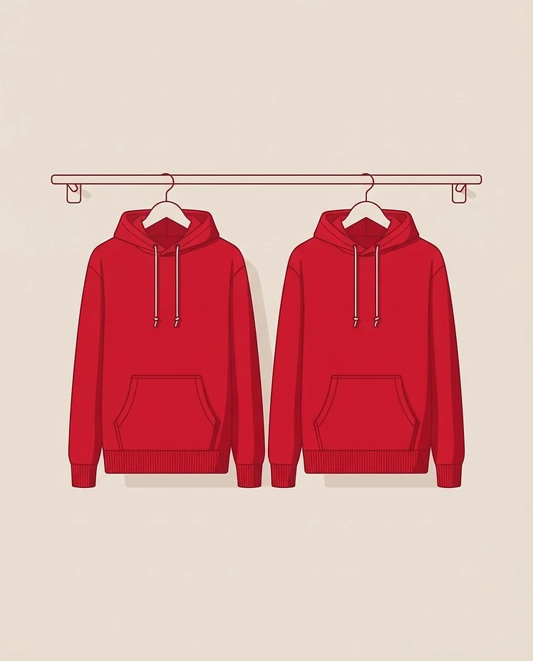 Illustration of two hoodies hanging side by side