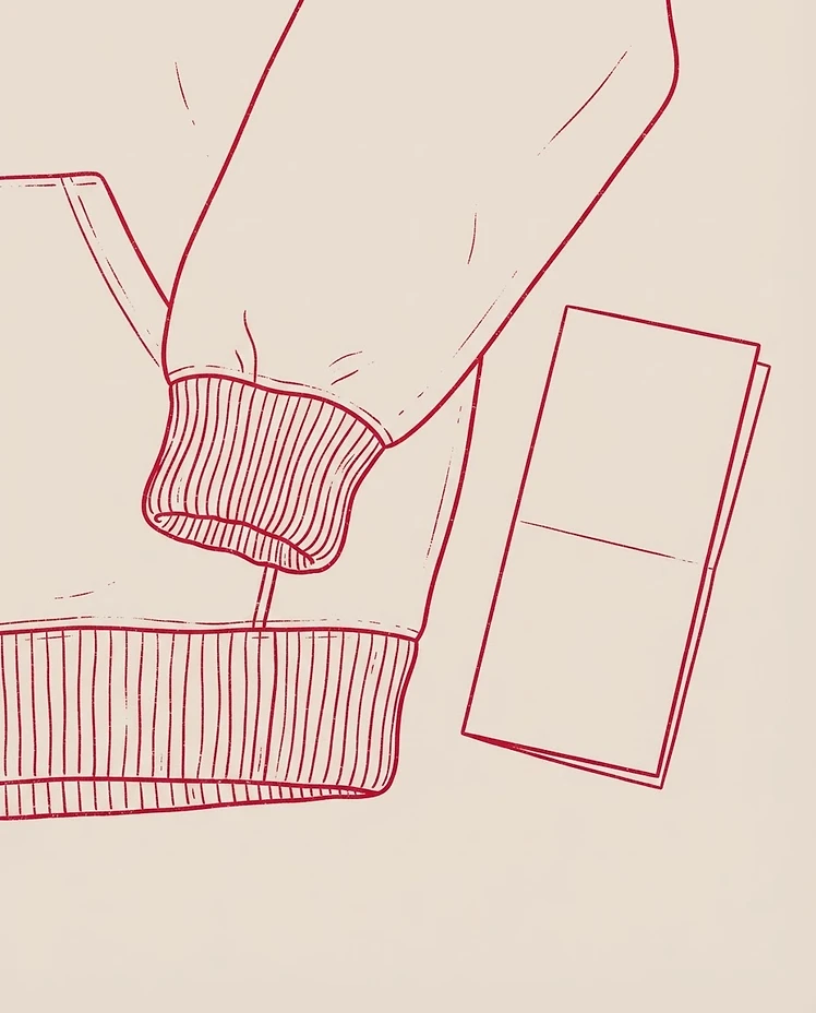 Illustration of a hoodie cuff and guide card
