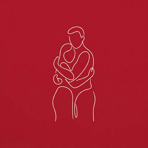 Line illustration of two people embracing