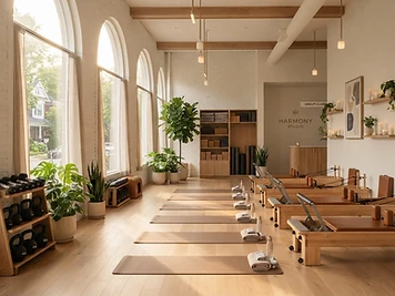 Clean fitness studio with morning light