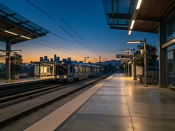 Modern Metro rail platform at dusk