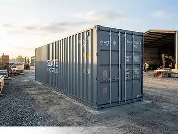 New empty 40-foot high cube storage container in a supply yard