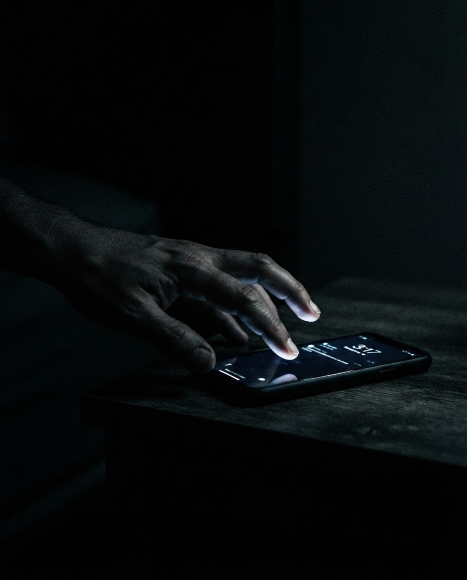 Una mano che si allunga verso un telefono nel buio