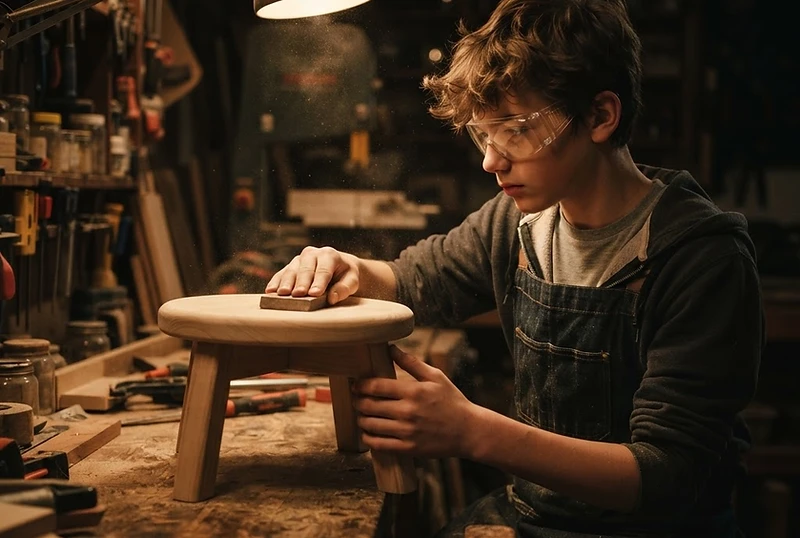 Student sanding a woodworking project