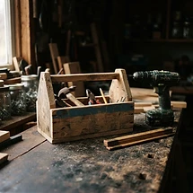 Finished wooden toolbox built by a student