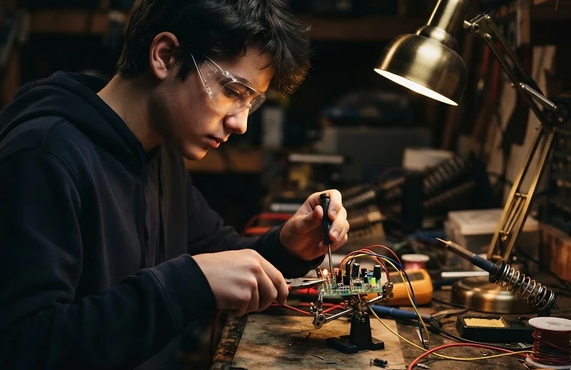 Student building a low-voltage training circuit