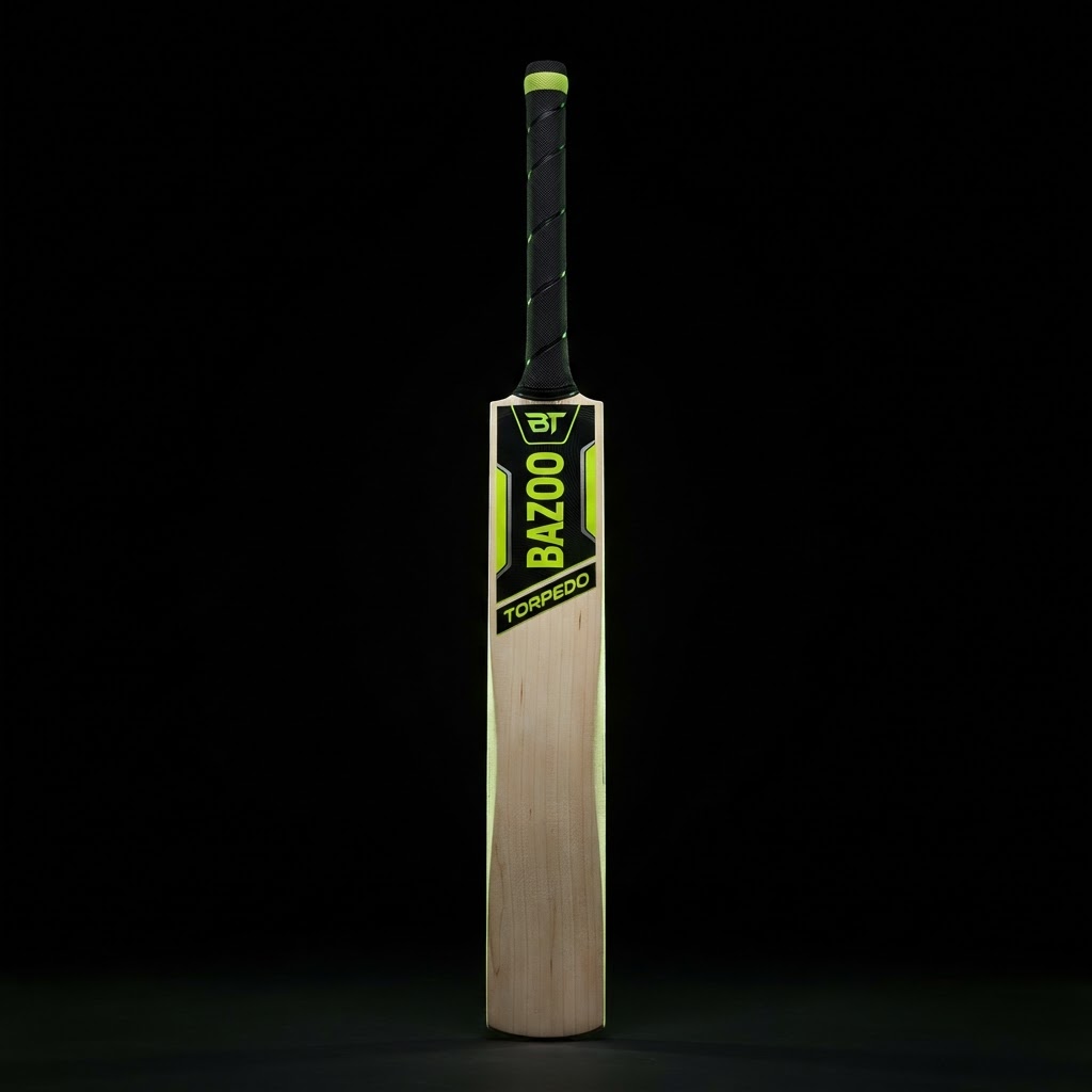 Bazoo Torpedo cricket bat — torpedo-profile blade with mass concentrated in the hitting zone