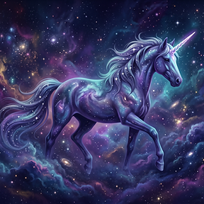 A cosmic unicorn galloping through a starry nebula