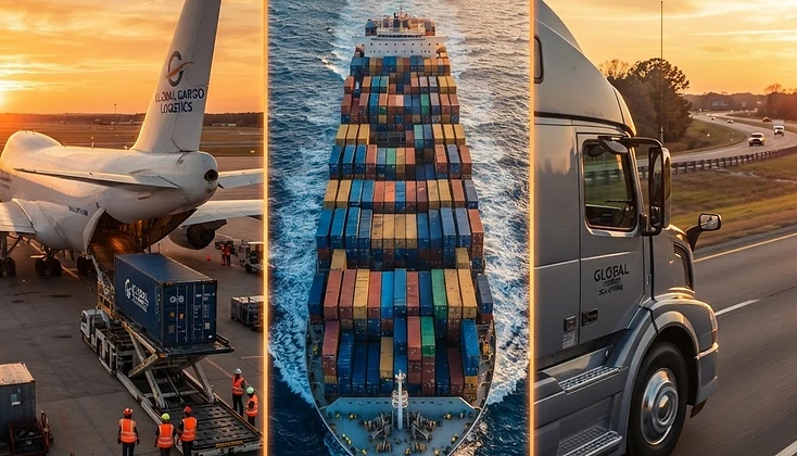 Freight Logex لاجسٹکس — گولڈن آور میں طیارے کی دم پر کارگو لوڈنگ، سی اور روڈ فریٹ