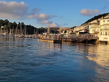 Evening light on the Kingswear waterfront and marina pontoons