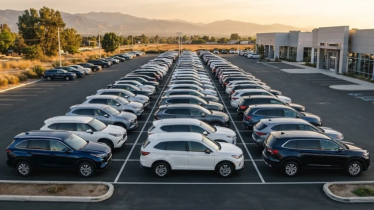 A dealership lot in late afternoon light