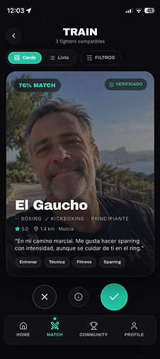 Captura de la app STRYK: Train · Fighters compatibles