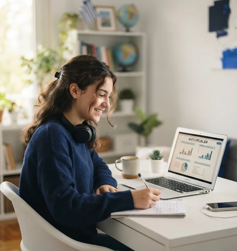Μαθήτρια Λυκείου παρακολουθεί ζωντανό online μάθημα από το laptop της