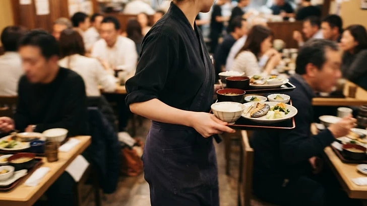 週末のランチ営業で料理を運ぶ手元